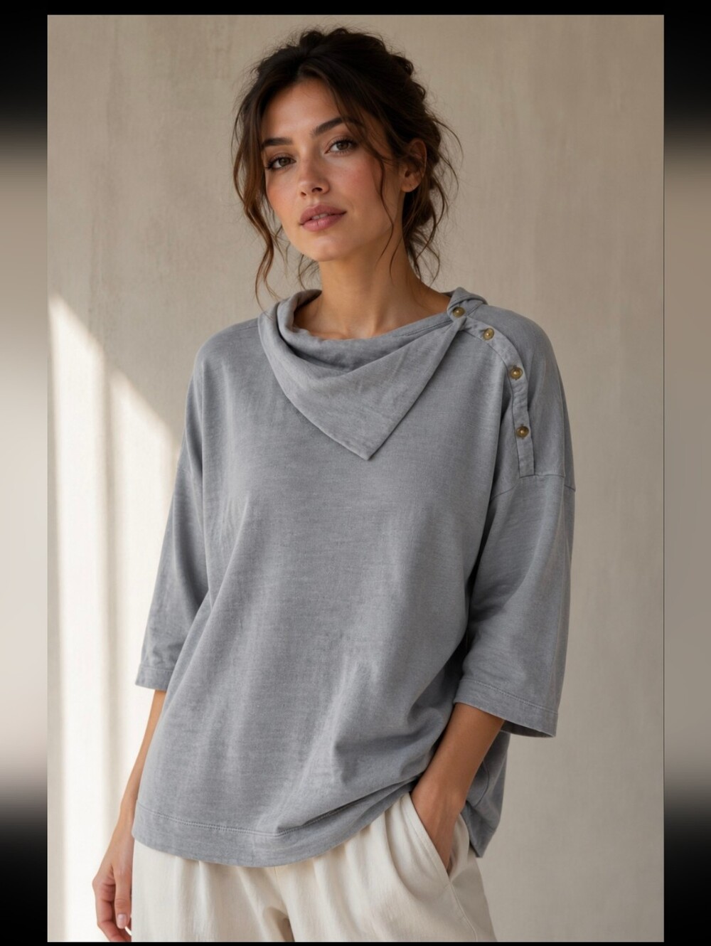 PURE JILL Womens Split Neck Knit Top Size XL.Terry Lined 3/4 Sleeve Boxy Casual - Picture 8 of 9